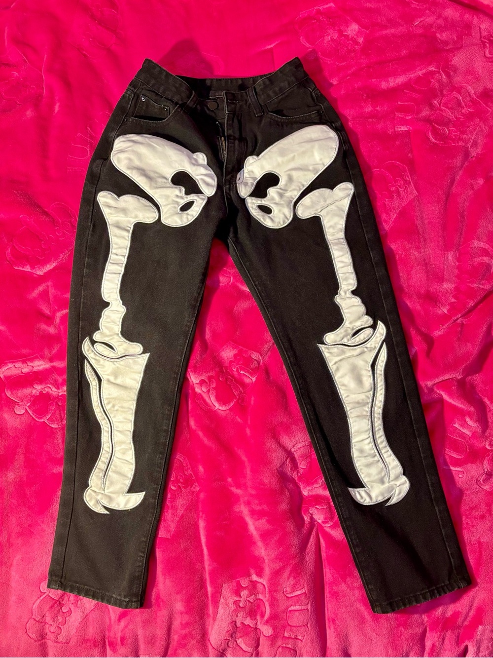 Black Skeleton Appliqué Women’s Jeans
